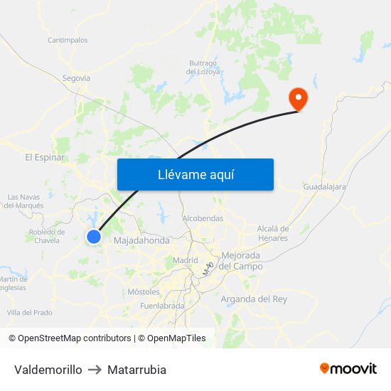 Valdemorillo to Matarrubia map