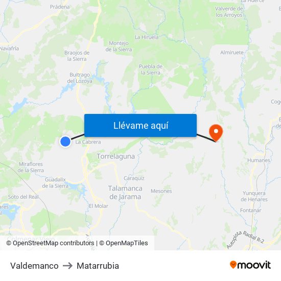 Valdemanco to Matarrubia map