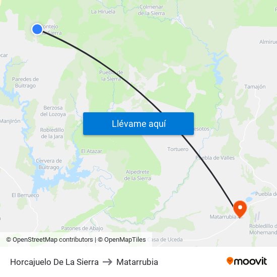 Horcajuelo De La Sierra to Matarrubia map