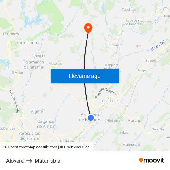 Alovera to Matarrubia map