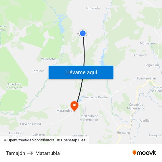 Tamajón to Matarrubia map