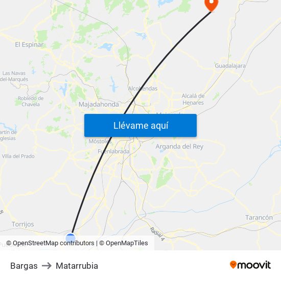 Bargas to Matarrubia map