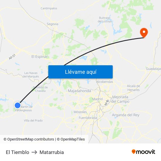 El Tiemblo to Matarrubia map