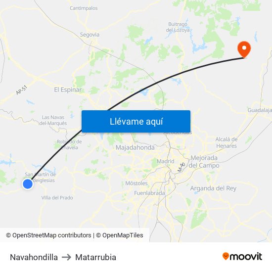 Navahondilla to Matarrubia map