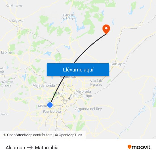 Alcorcón to Matarrubia map