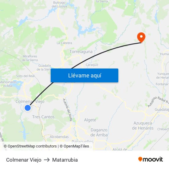 Colmenar Viejo to Matarrubia map