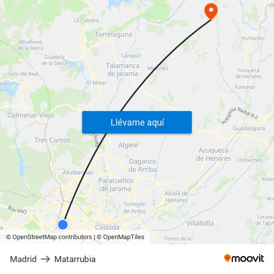 Madrid to Matarrubia map