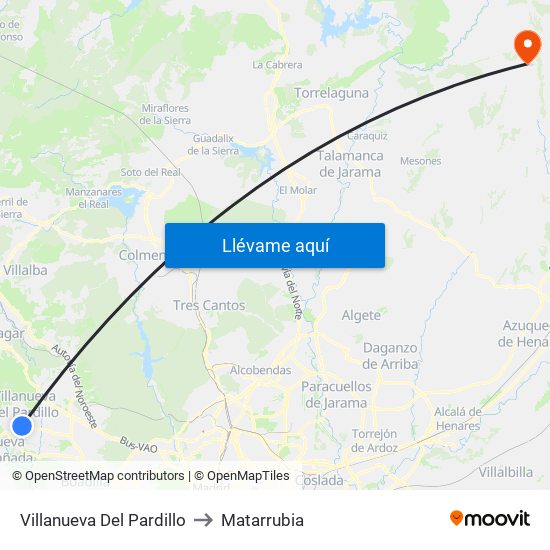 Villanueva Del Pardillo to Matarrubia map