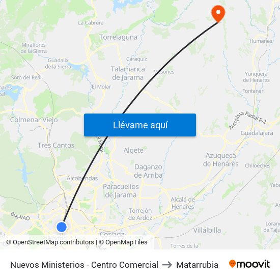 Nuevos Ministerios - Centro Comercial to Matarrubia map