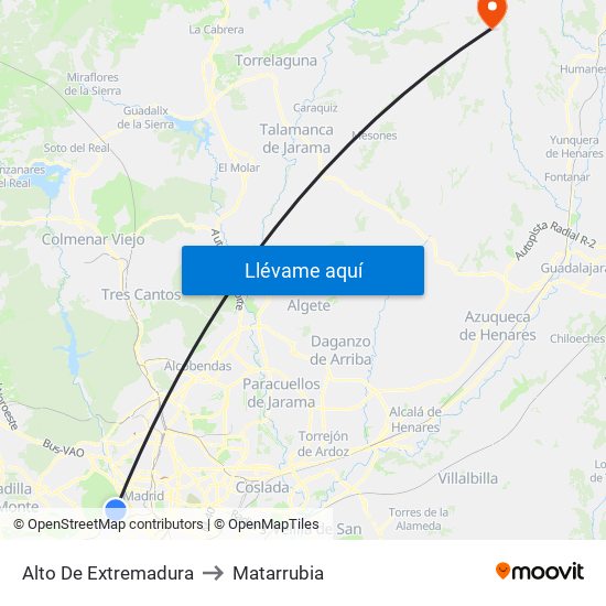 Alto De Extremadura to Matarrubia map