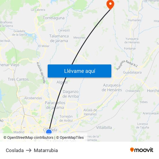 Coslada to Matarrubia map