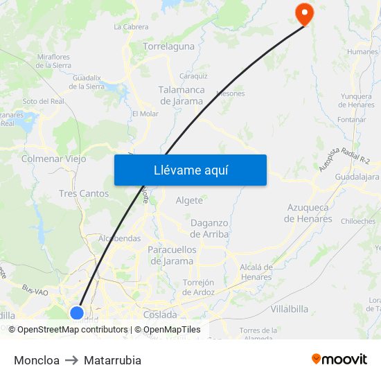 Moncloa to Matarrubia map