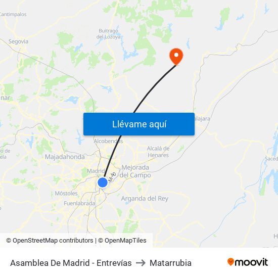 Asamblea De Madrid - Entrevías to Matarrubia map