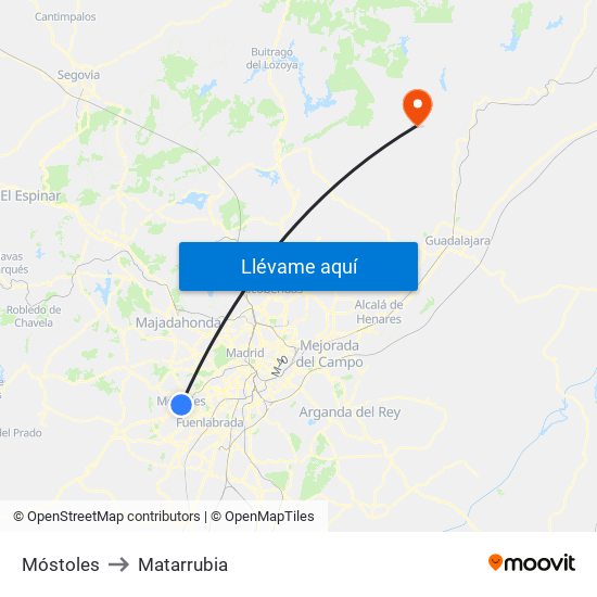 Móstoles to Matarrubia map