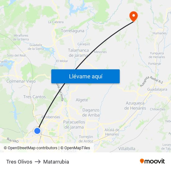 Tres Olivos to Matarrubia map