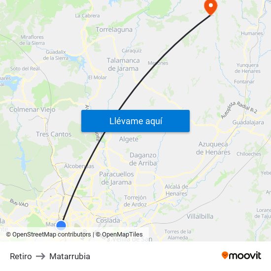 Retiro to Matarrubia map