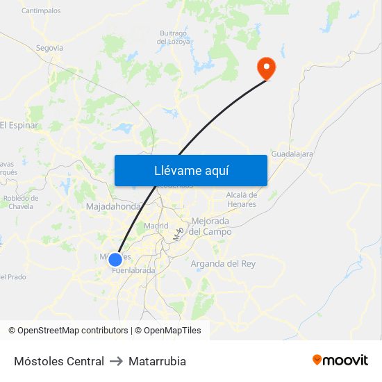 Móstoles Central to Matarrubia map