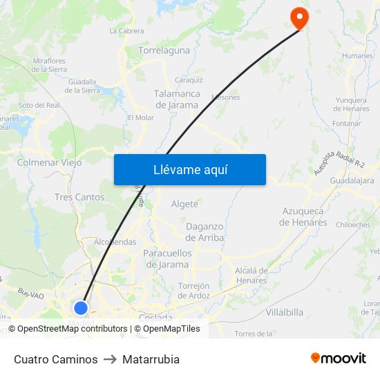 Cuatro Caminos to Matarrubia map