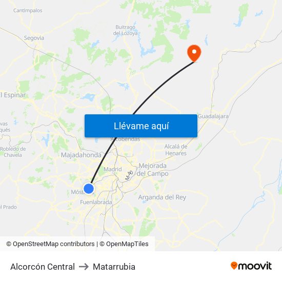 Alcorcón Central to Matarrubia map