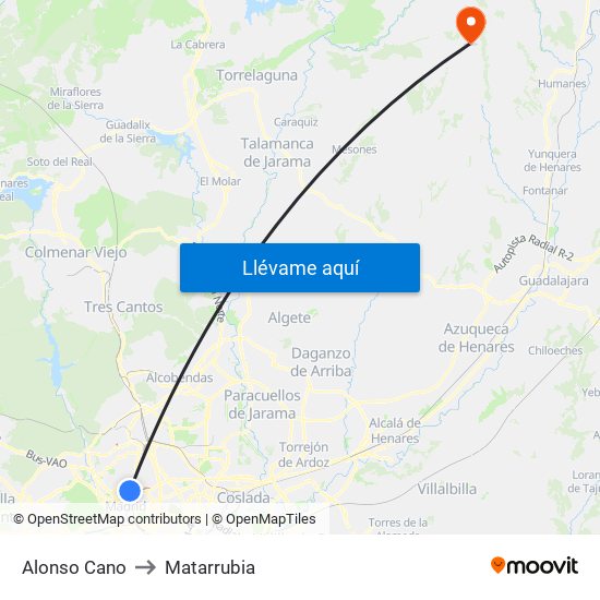 Alonso Cano to Matarrubia map