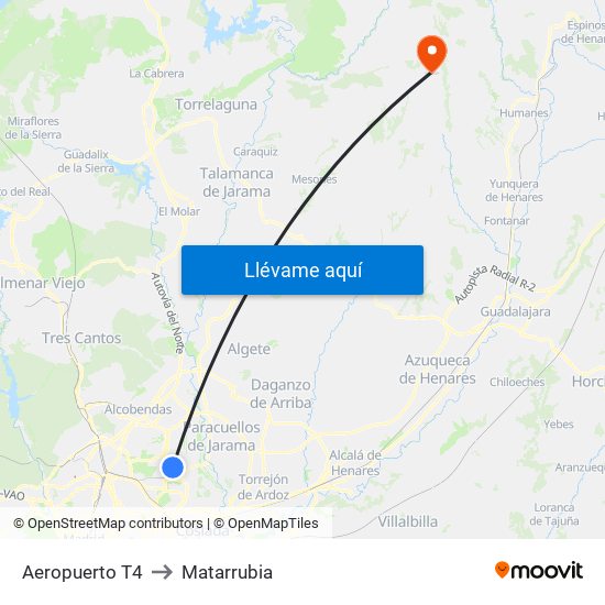 Aeropuerto T4 to Matarrubia map