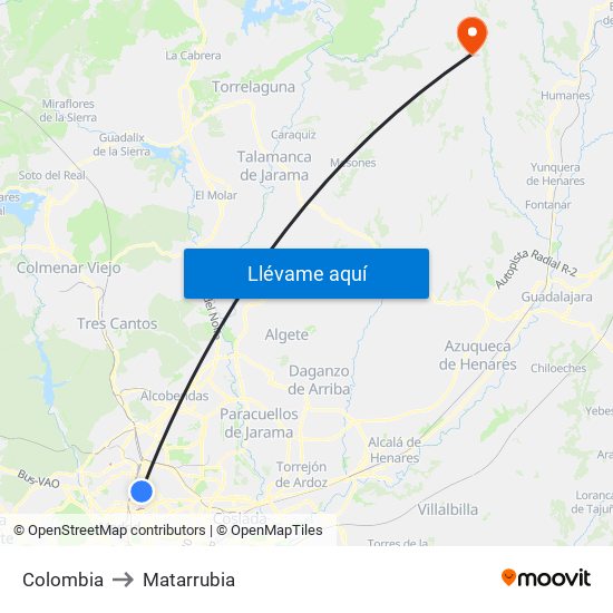 Colombia to Matarrubia map