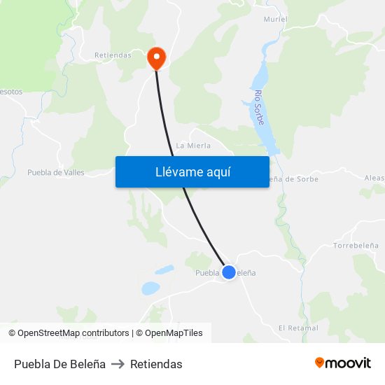 Puebla De Beleña to Retiendas map