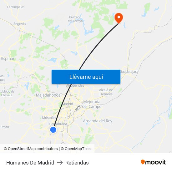 Humanes De Madrid to Retiendas map