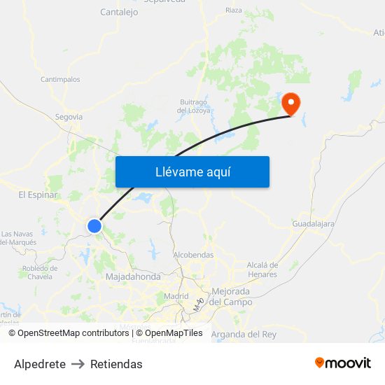 Alpedrete to Retiendas map