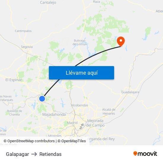 Galapagar to Retiendas map
