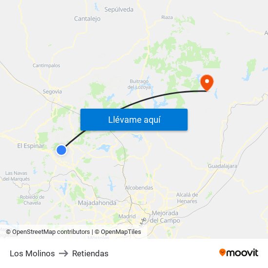 Los Molinos to Retiendas map
