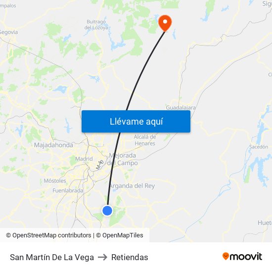 San Martín De La Vega to Retiendas map