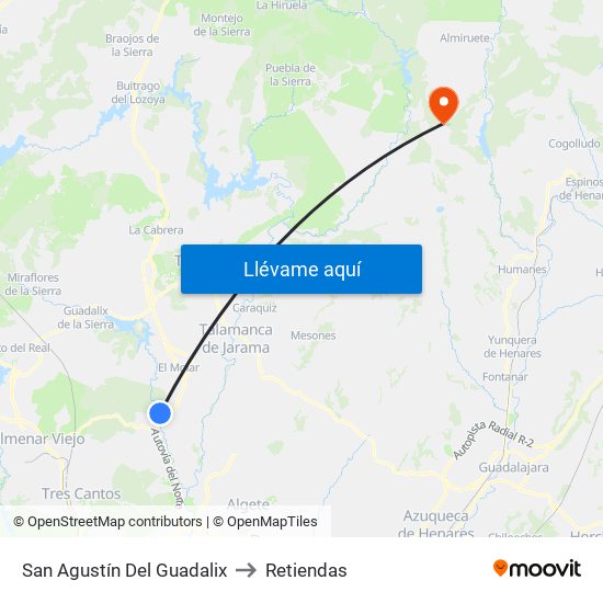 San Agustín Del Guadalix to Retiendas map
