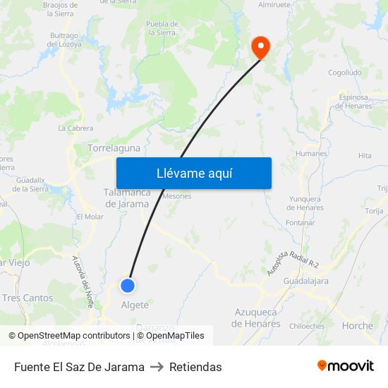 Fuente El Saz De Jarama to Retiendas map