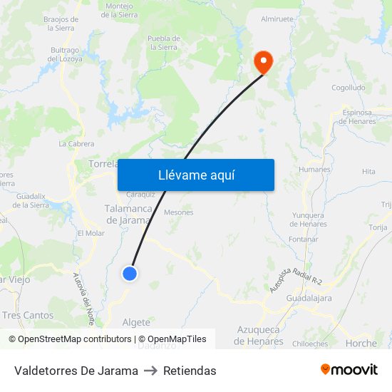 Valdetorres De Jarama to Retiendas map