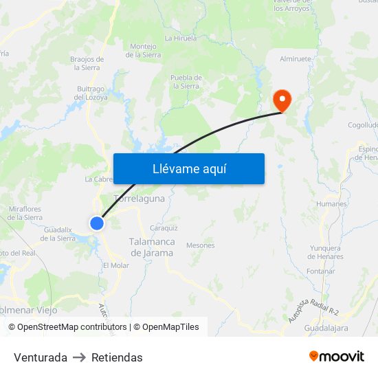 Venturada to Retiendas map