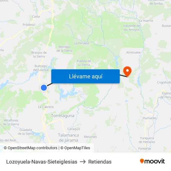 Lozoyuela-Navas-Sieteiglesias to Retiendas map