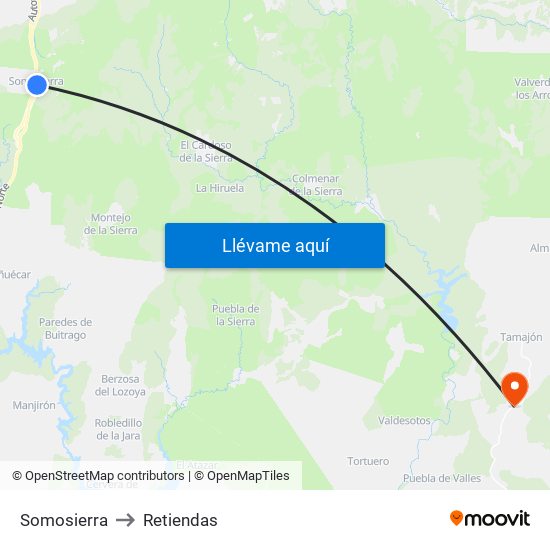Somosierra to Retiendas map
