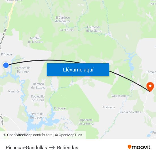 Pinuécar-Gandullas to Retiendas map