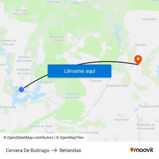 Cervera De Buitrago to Retiendas map
