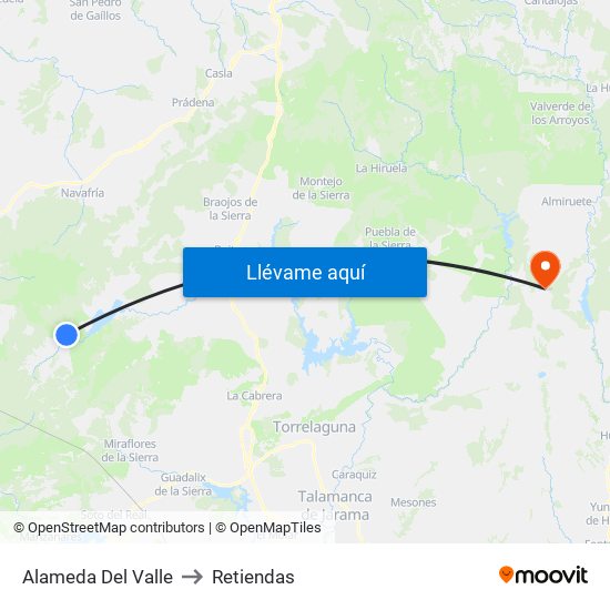 Alameda Del Valle to Retiendas map