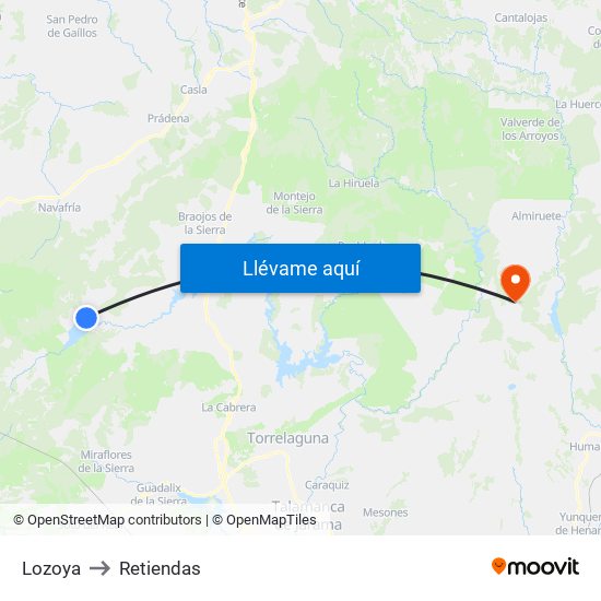Lozoya to Retiendas map