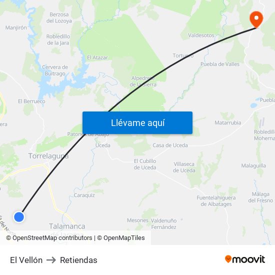 El Vellón to Retiendas map