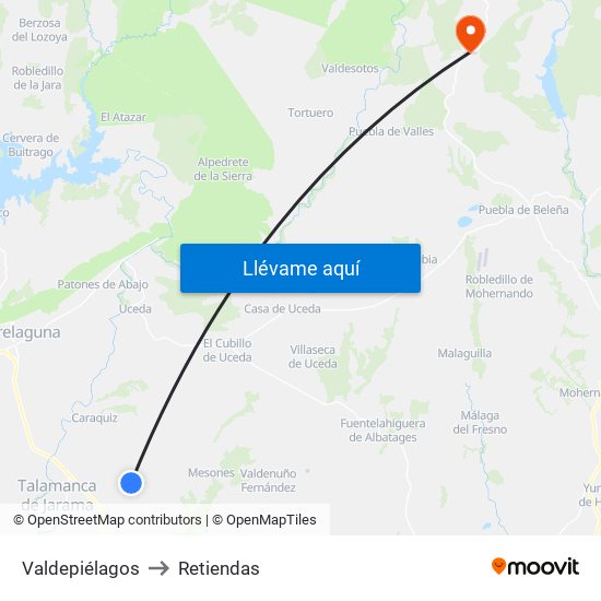 Valdepiélagos to Retiendas map