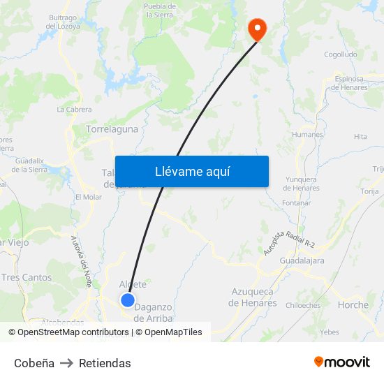 Cobeña to Retiendas map