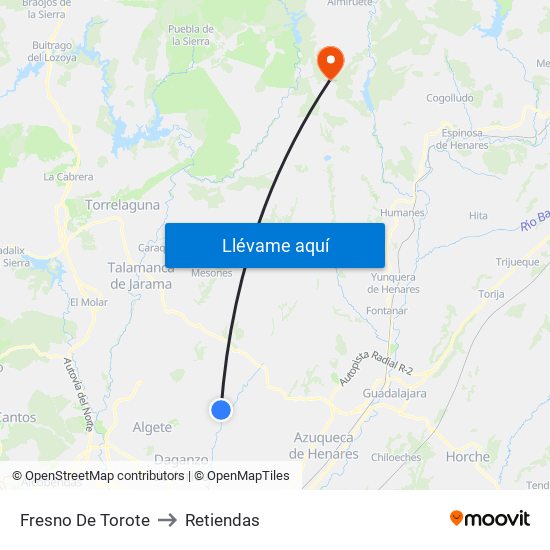 Fresno De Torote to Retiendas map