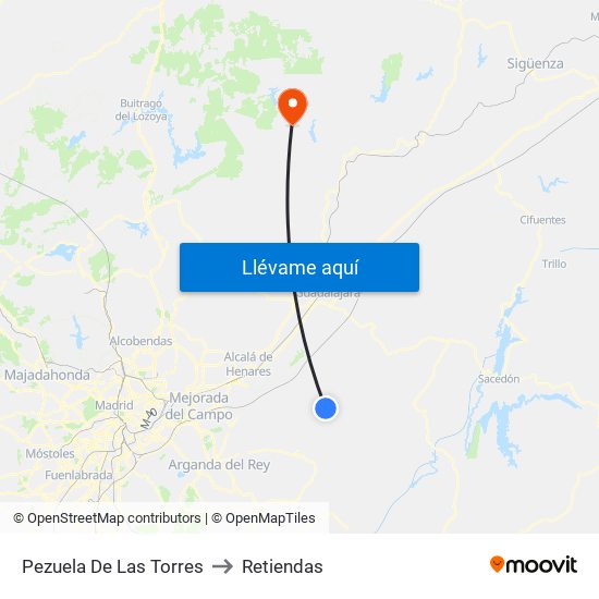 Pezuela De Las Torres to Retiendas map