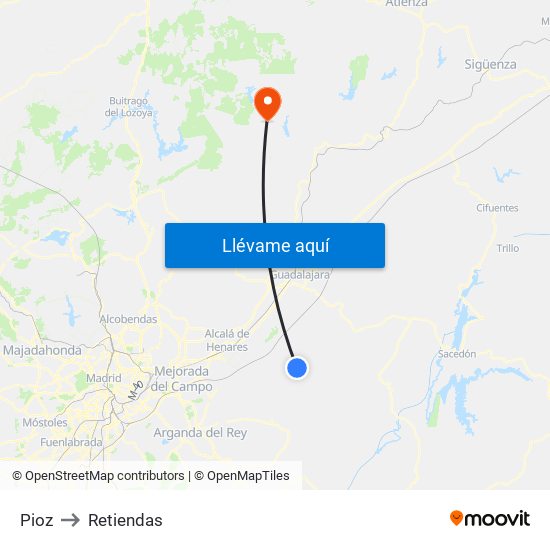 Pioz to Retiendas map