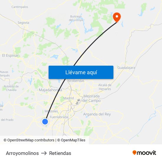 Arroyomolinos to Retiendas map