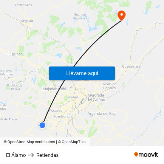 El Álamo to Retiendas map